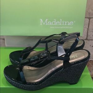 Madeline black strappy wedge
